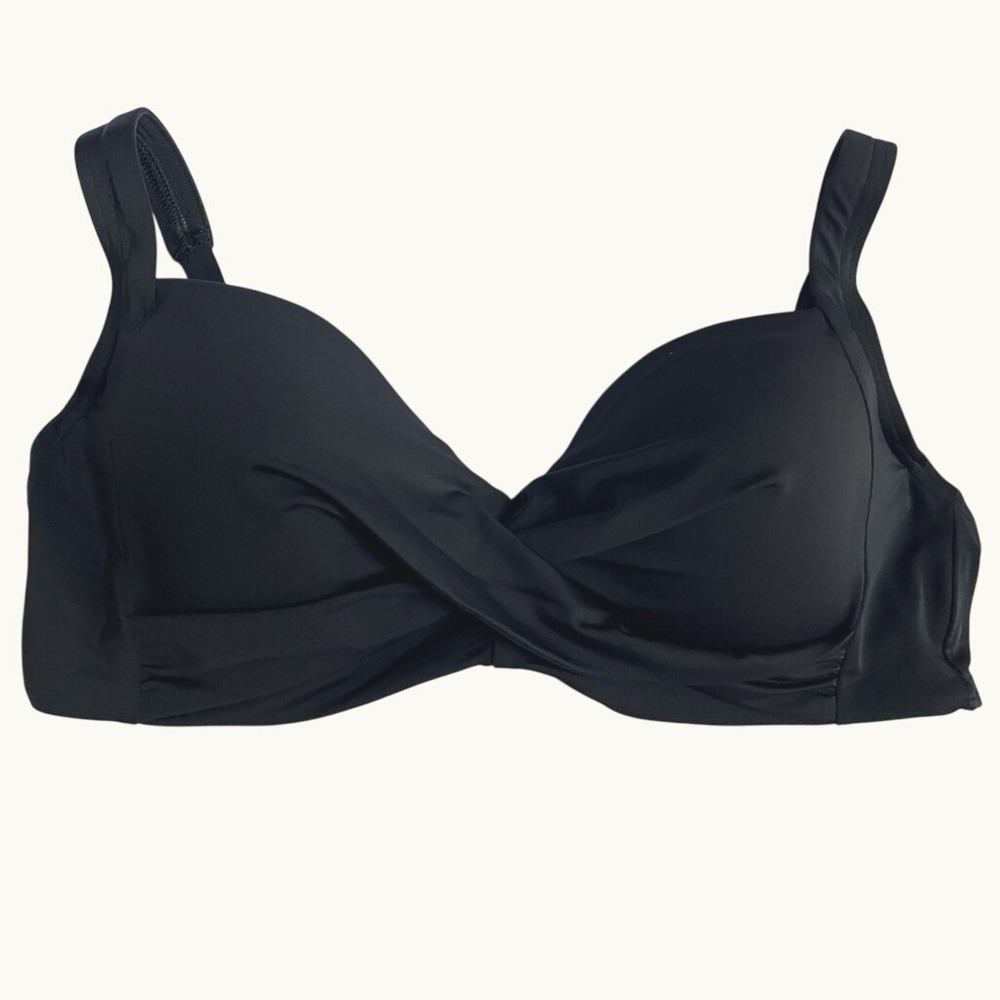 Lands End Swim Twist Wrap Front Bikini Top Womens 8 Black Underwire NWOT - Picture 9 of 11